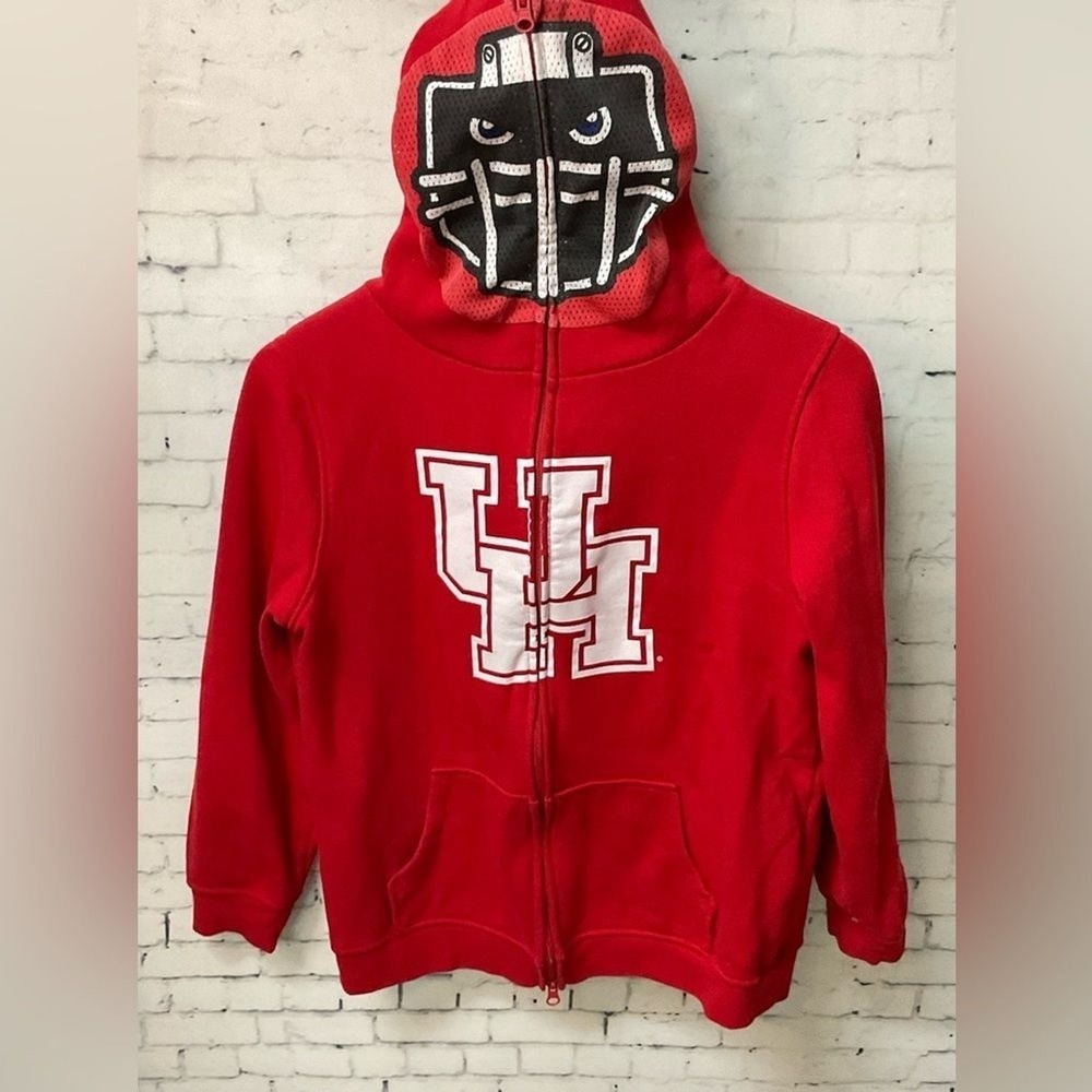 University Of Houston Cougars Red Youth Full Zip Mask Hoodie Sz XL Streetwear E